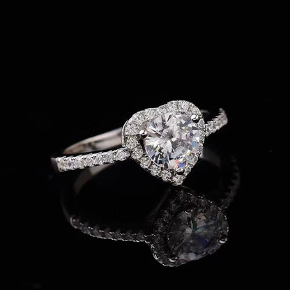 European Diamond Heart 1 Carat Moissanite Ring set in Platinum Plated 925 Silver (GRA) Capella Jewellery
