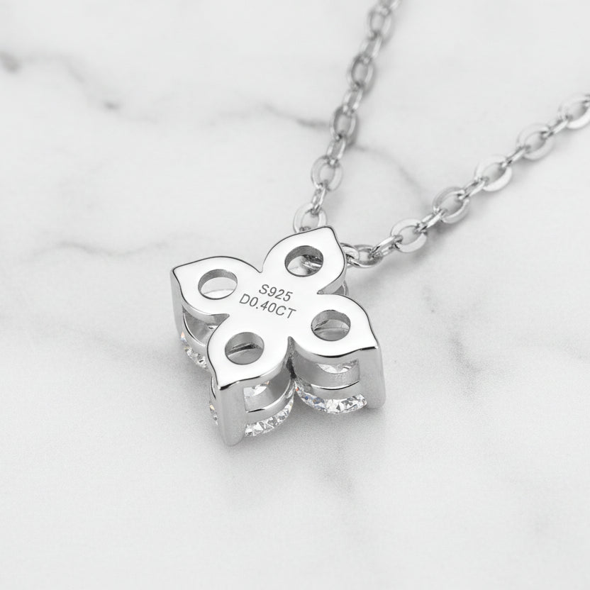 Four Leaf Clover Design 0.5 Carat Moissanite Necklace set in 18K White Gold 925 Silver (GRA)