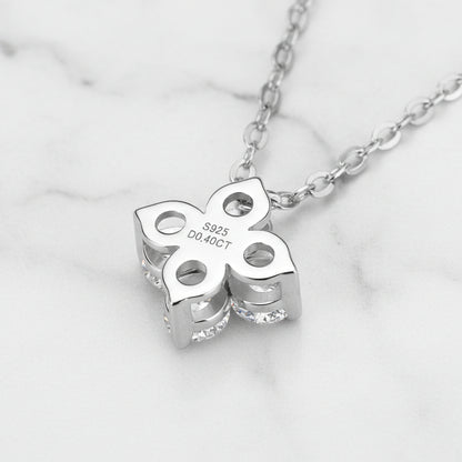 Four Leaf Clover Design 0.5 Carat Moissanite Necklace set in 18K White Gold 925 Silver (GRA) Capella Jewellery