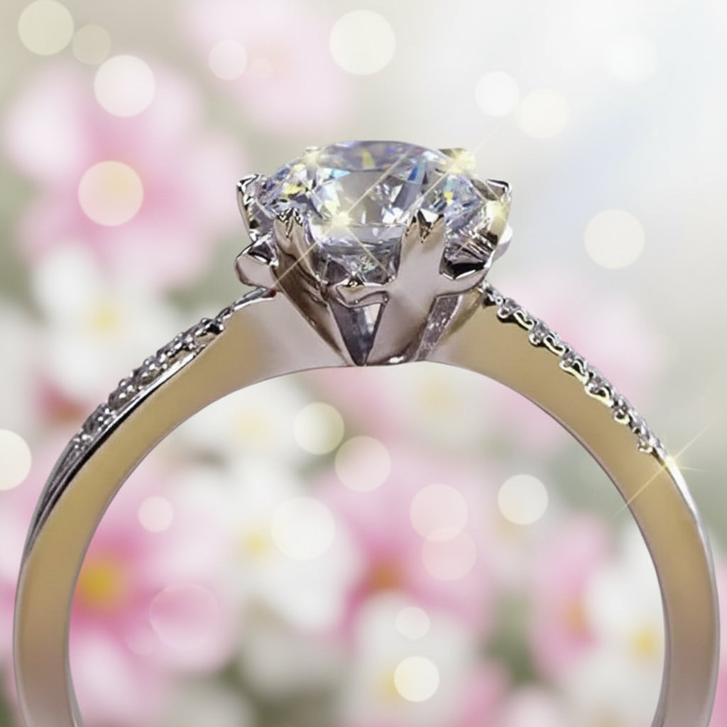 Snowflake Solitaire 2 Carat Moissanite Diamond Ring set in Platinum plated 925 Silver (GRA)