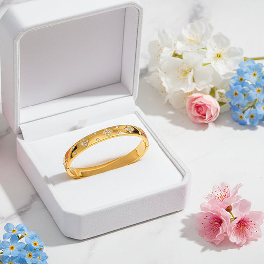 Classic European Inspired Micro Inlaid Natural Zircon Gemstone Bracelet set in 18K Gold Plating