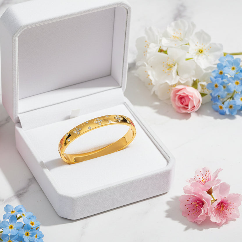 Classic European Design Micro Inlaid Natural Zircon Gemstone Bracelet set in 18K Gold Plating