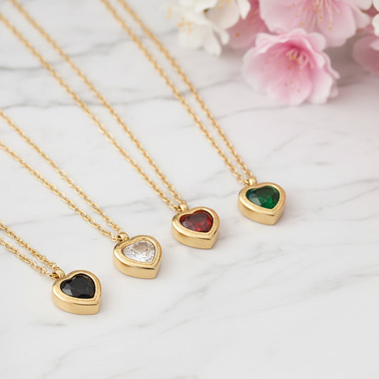 Vintage European Jacinth Peach Heart Natural Zircon Gemstone Necklace set in 18K Gold Plating Capella Jewellery