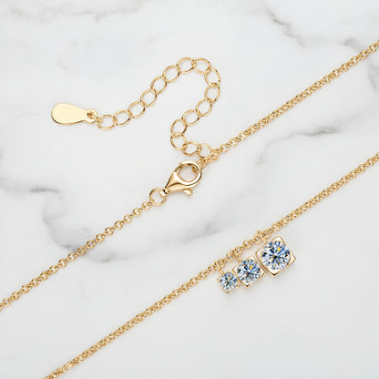 European Three Stones 0.9 Carat Moissanite Necklace set in 18K White Gold Plated 925 Silver (GRA) Capella Jewellery