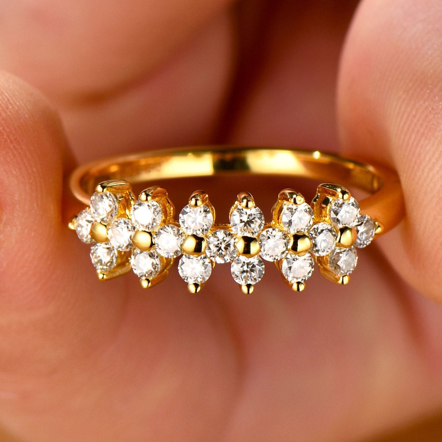Four Leaf Clover Pavé Micro 0.6 Carat Moissanite Ring set in 18K Gold Plated 925 Silver (GRA) Capella Jewellery