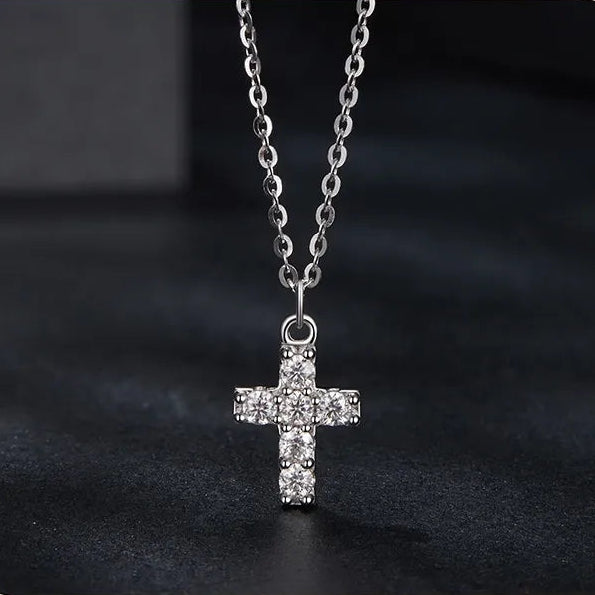 Holy Christian Cross Micro Moissanite Pendant set in Platinum Plated 925 Silver (GRA) Capella Jewellery