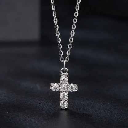Holy Christian Cross Micro Moissanite Pendant set in Platinum Plated 925 Silver (GRA) Capella Jewellery