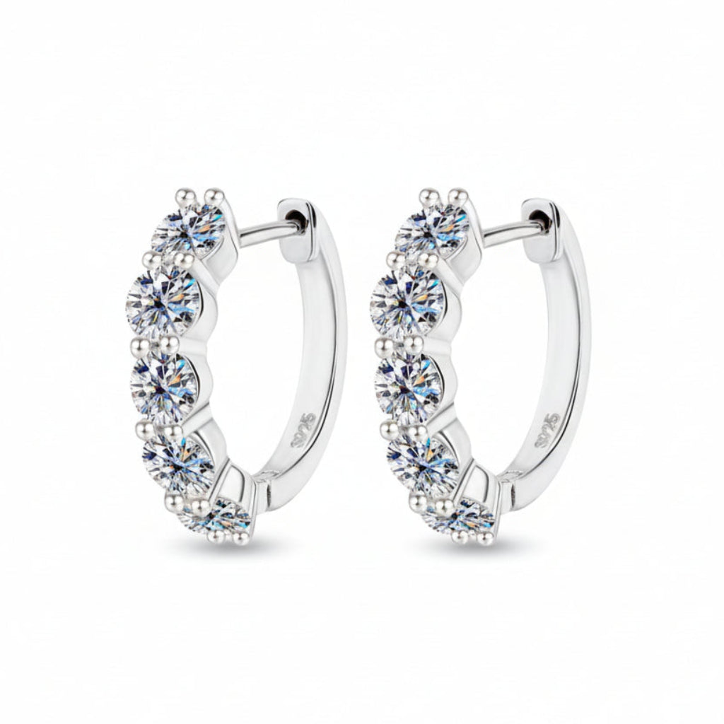 Five Cascade 3 Carat Moissanite Diamond Earrings set in 18K White Gold Plated 925 Silver (GRA)