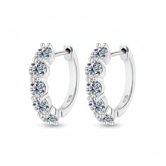French Five Cascade 3 Carat Moissanite Diamond Earrings set in 18K White Gold Plated 925 Silver (GRA)