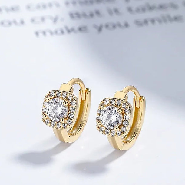 Italian Square / Round Design Natural Zircon Gemstone Earrings set in Platinum Plated 925 Silver