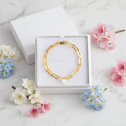 European Paper Clip Lattice Chain Design Bracelet set in 18K Gold Plated 925 Sterling Silver Capella Jewellery
