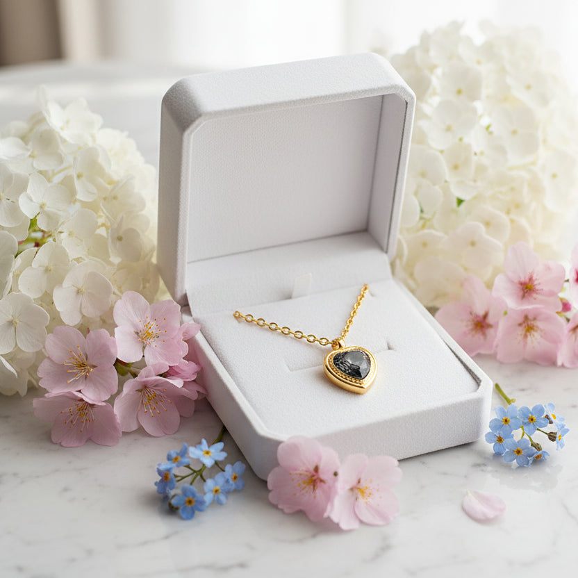 Vintage European Jacinth Peach Heart Natural Zircon Gemstone Necklace set in 18K Gold Plating Capella Jewellery
