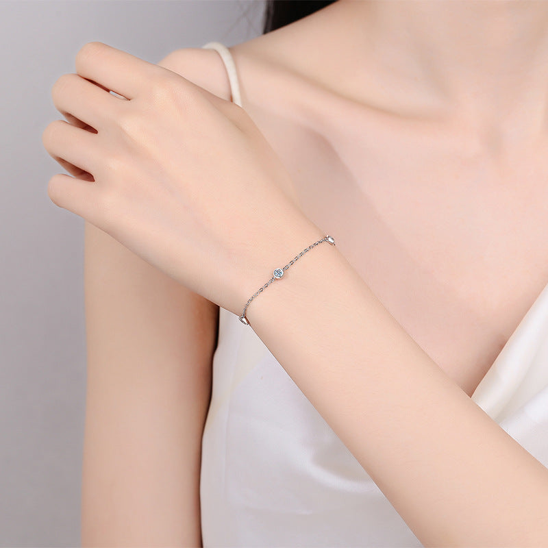Delicate Link Chain Bezel 0.5 Carat (total) Moissanite Diamonds set in 925 Silver Bracelet (GRA)