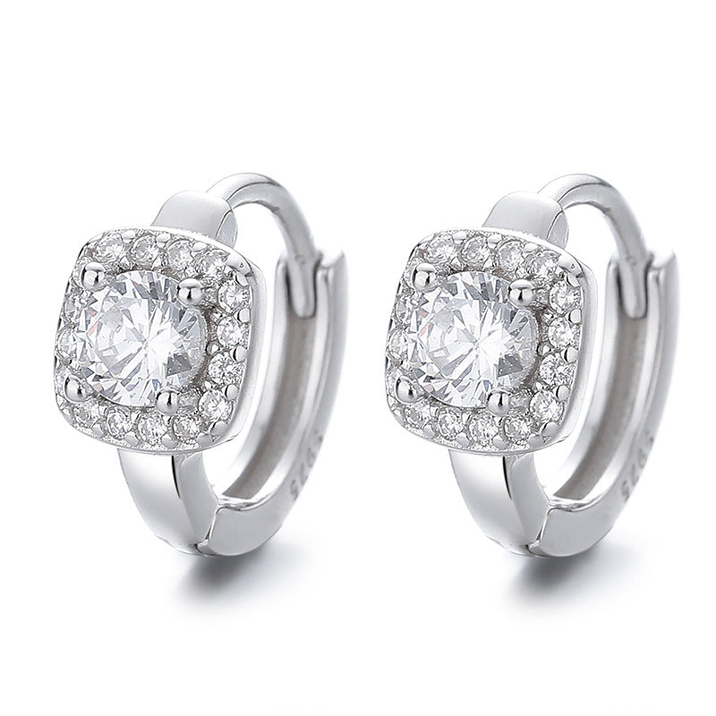 Italian Square / Round Design Natural Zircon Gemstone Earrings set in Platinum Plated 925 Silver