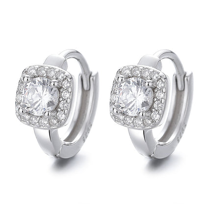 Italian Square / Round Design Natural Zircon Gemstone Earrings set in Platinum Plated 925 Silver Capella Jewellery