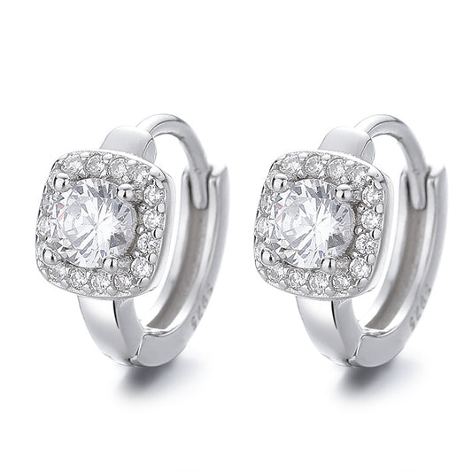 Italian Square / Round Design Natural Zircon Gemstone Earrings set in Platinum Plated 925 Silver