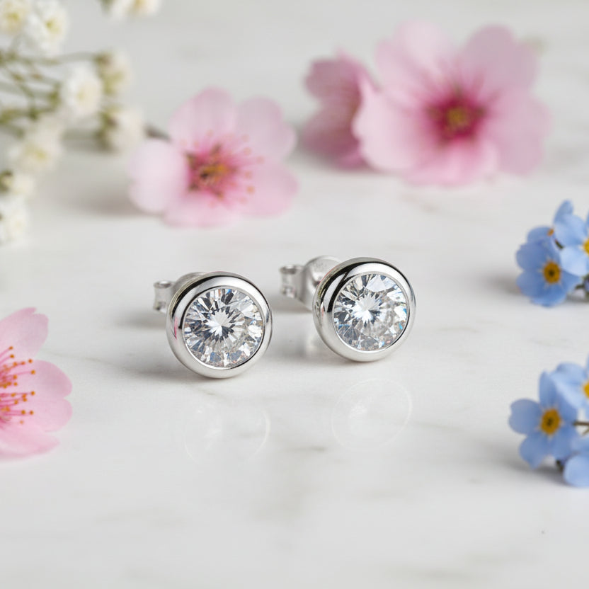 European Round Design 2 Carat Moissanite Diamond Earrings set in 925 Sterling Silver (GRA)