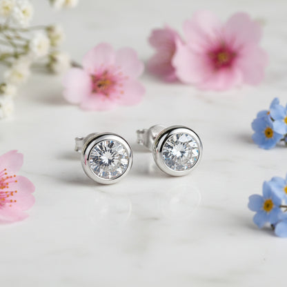European Round 2 Carat Moissanite Earrings set in 18K White Gold Plated 925 Silver (GRA) Capella Reya pic 3