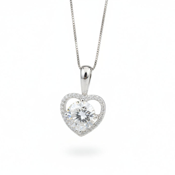 Mosaic Heart 2 Carat Moissanite Diamond Pendant set in 925 Sterling Silver Necklace (GRA)