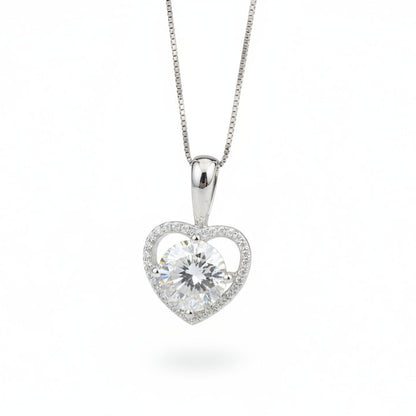 Mosaic French Heart 2 Carat Moissanite Pendant set in Platinum Plated 925 Silver (GRA) Capella Jewellery
