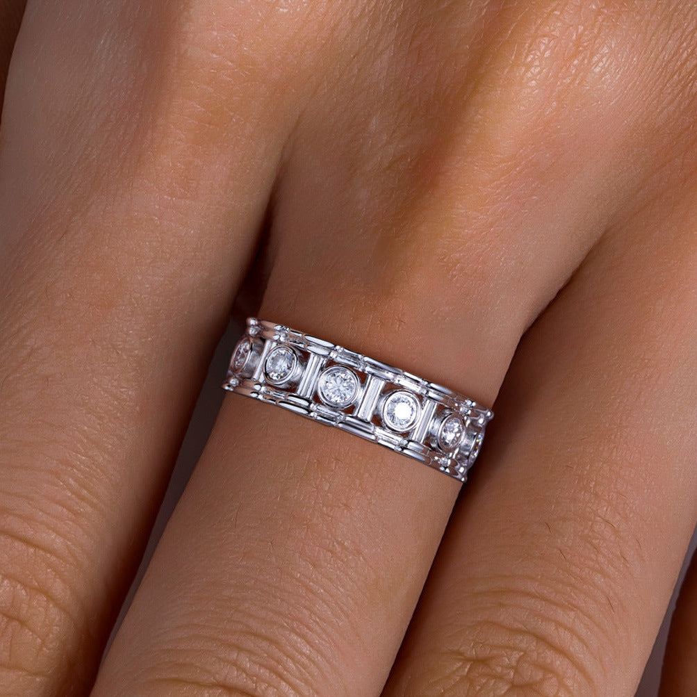 Roman Column Italian Inspired Design 1 Carat Moissanite Ring set in Platinum Plated 925 Silver (GRA) Capella Jewellery