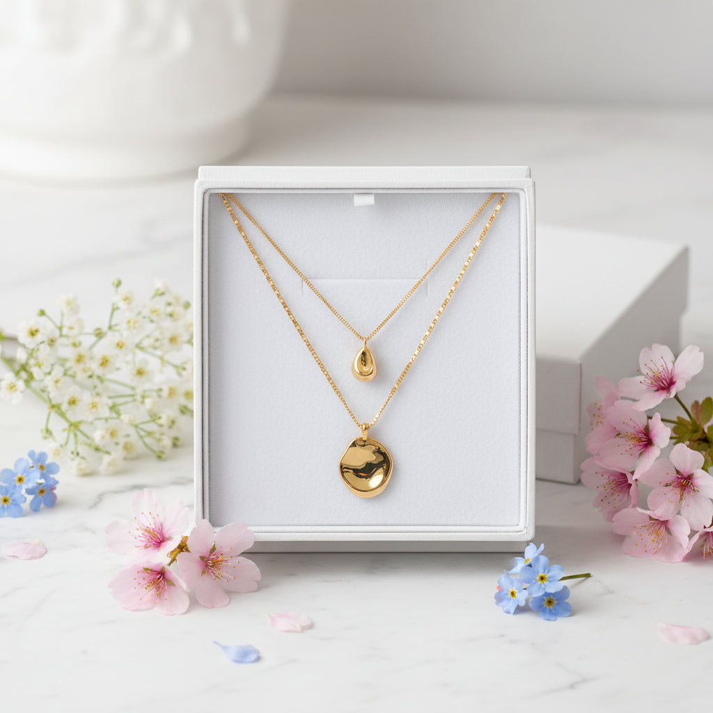 Modern Italian Design Irregular Double-layer Necklace set in 18K Gold Plating