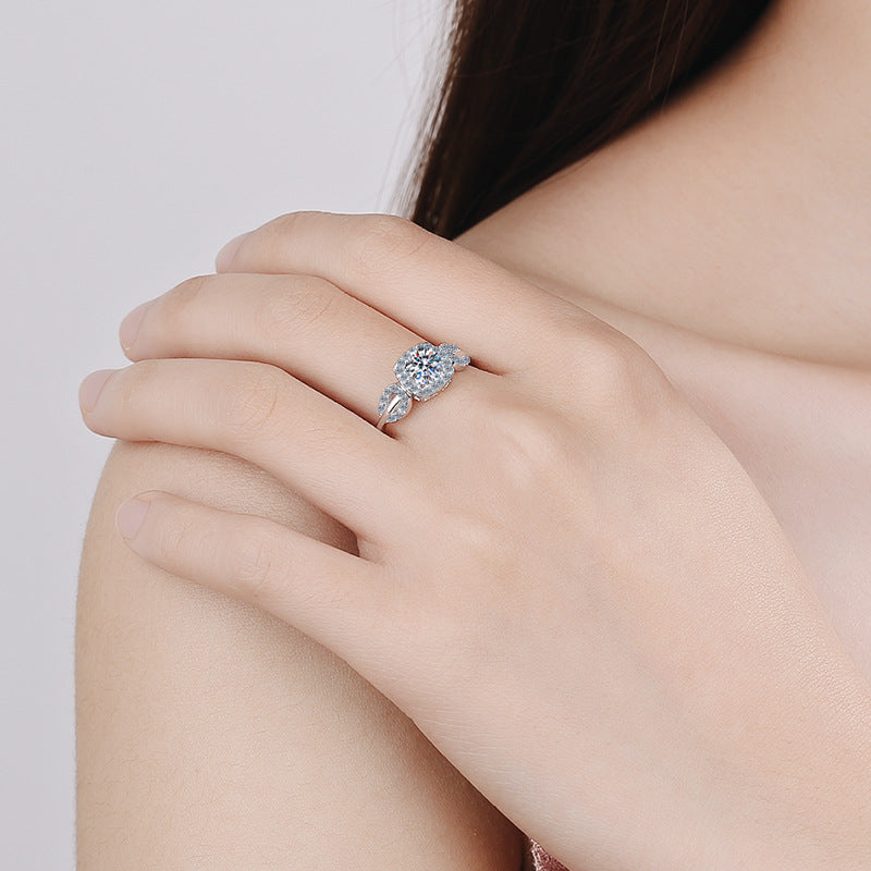 Korean Petal Design 1 Carat Moissanite Diamond Ring set in 18K White Gold Plated 925 Silver (GRA)