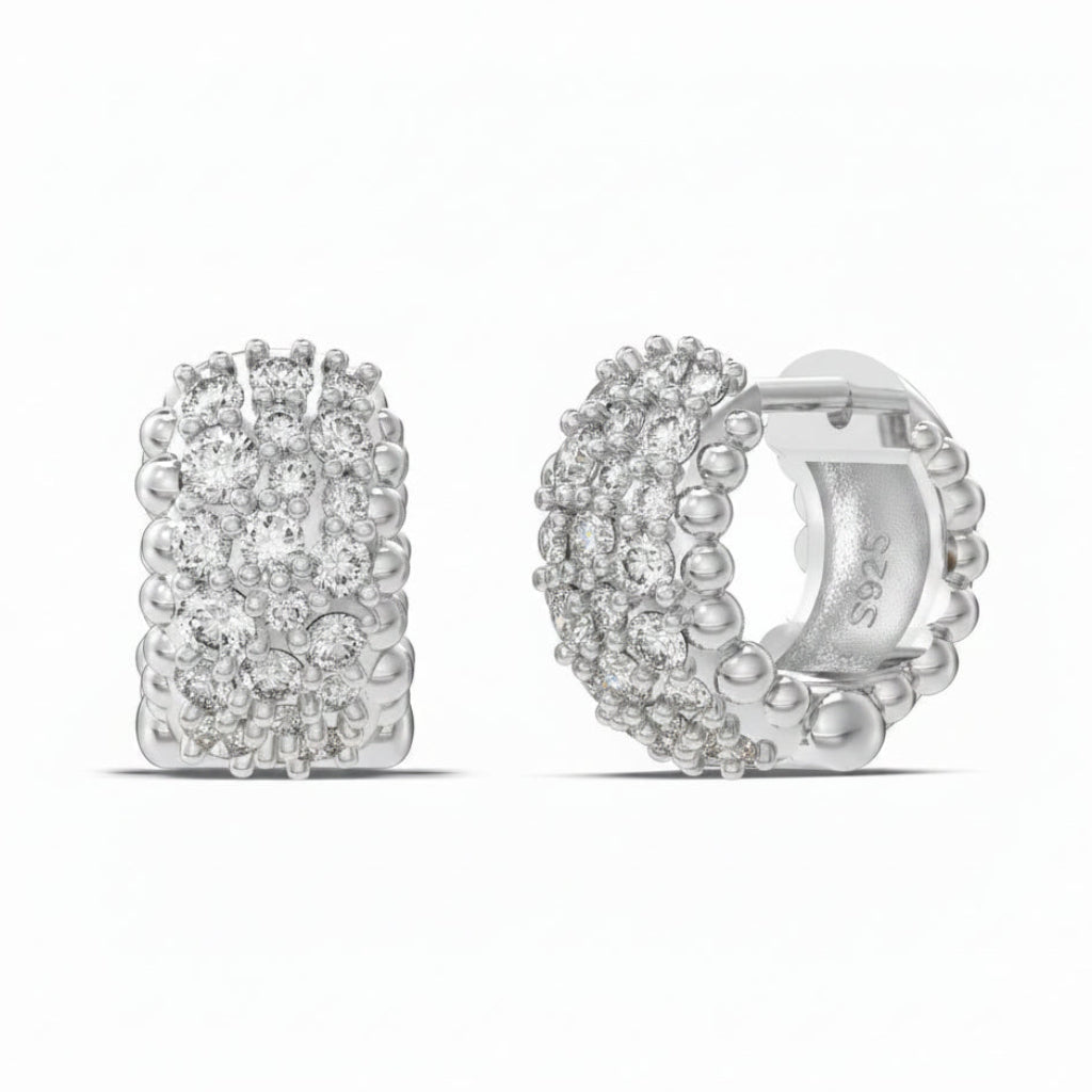 Elegant Micro Inlaid Natural Zircon Gemstone Barrel Earrings set in Platinum Plated 925 Silver