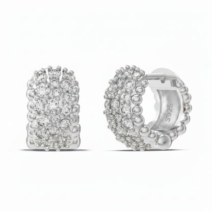 Elegant French Micro Inlaid Natural Zircon Gemstone Barrel Earrings set in Platinum Plated 925 Silver Capella Reya pic 1