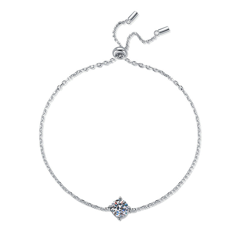 Classic Four-Claw 1 Carat Moissanite Diamond Bracelet set in Platinum Plated 925 Silver (GRA)