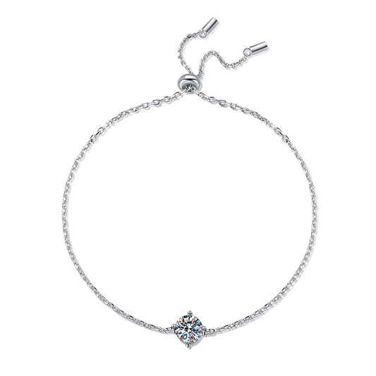Classic French Four-Claw 1 Carat Moissanite Diamond Bracelet set in Platinum Plated 925 Silver (GRA)