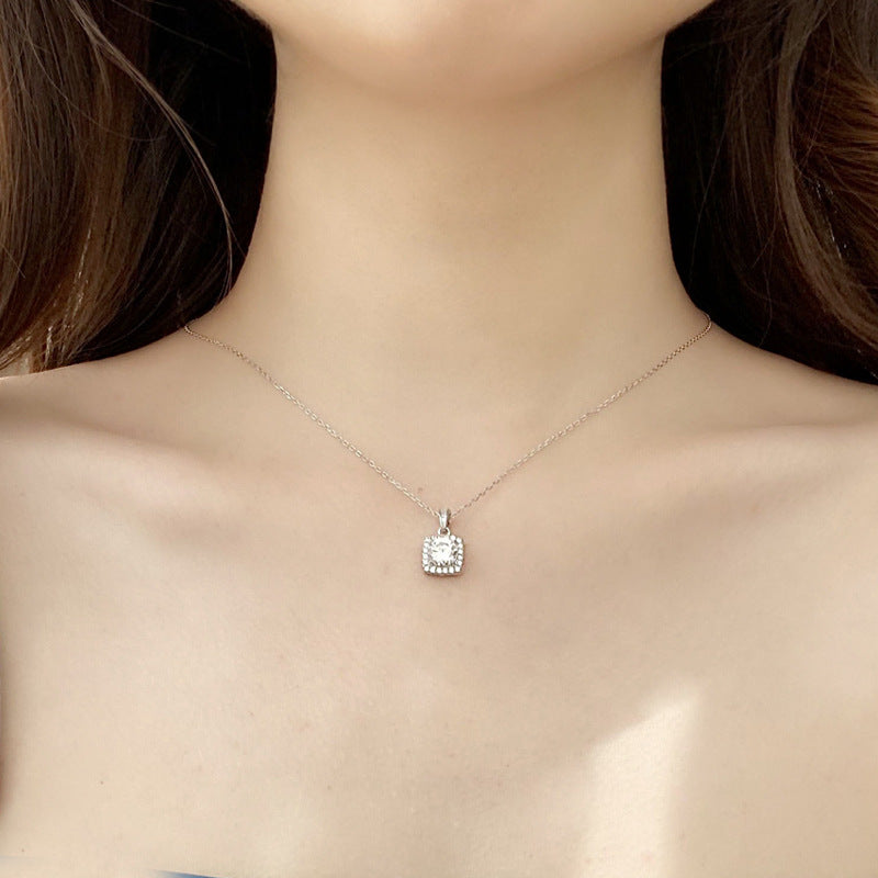 Italian Design Square Inlaid 1 Carat Moissanite Diamond Pendant set in 925 Silver (GRA)