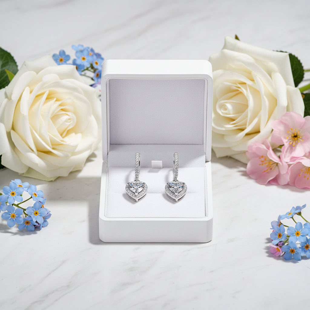 Hearts of Diamonds Pavé 2 Carat Moissanite Diamond Drop Earrings set in 925 Silver (GRA)