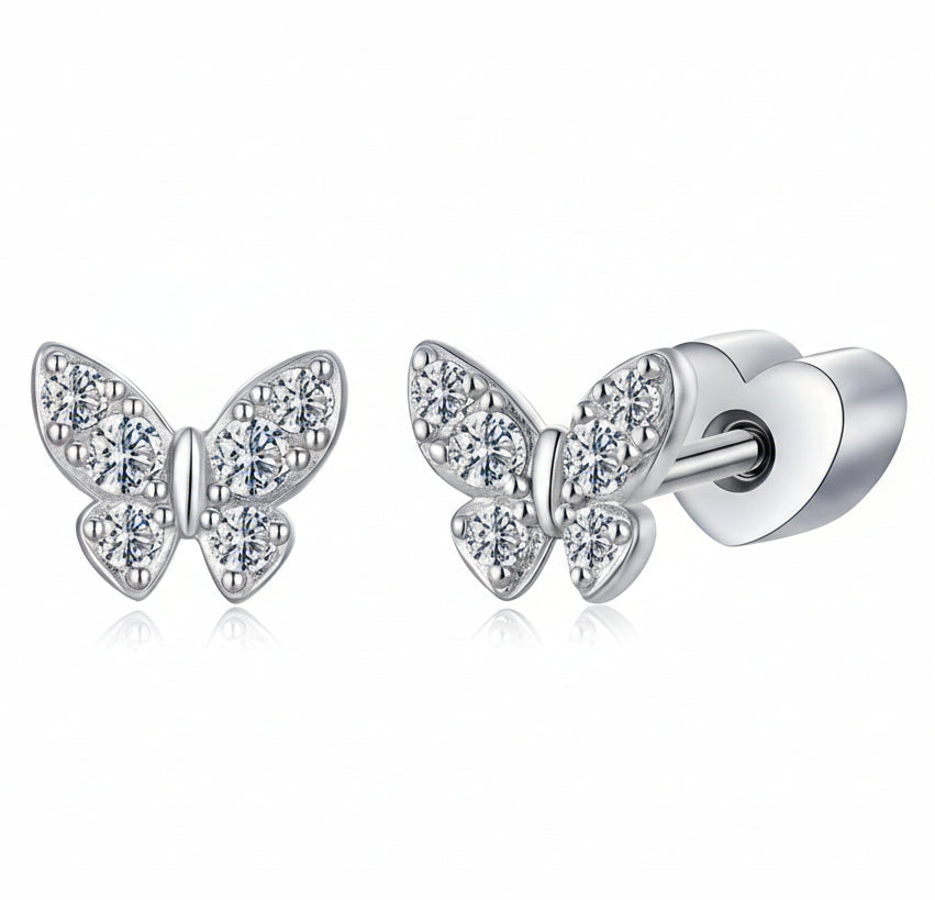 Mosaic Butterfly Micro Moissanite Diamond Earrings set in Platinum Plated 925 Silver (GRA)