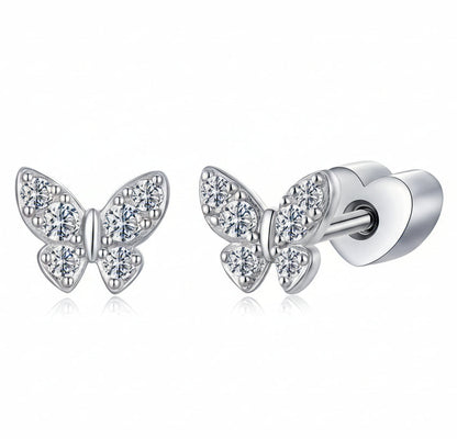 Mosaic Butterfly Micro Moissanite Earrings set in Platinum Plated 925 Silver (GRA) Capella Reya main