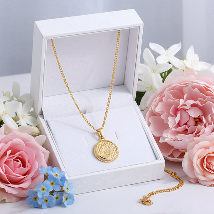 Italian Ancient Roman Embossed Coin Pendant set in 18K Gold Plating Necklace Capella Jewellery
