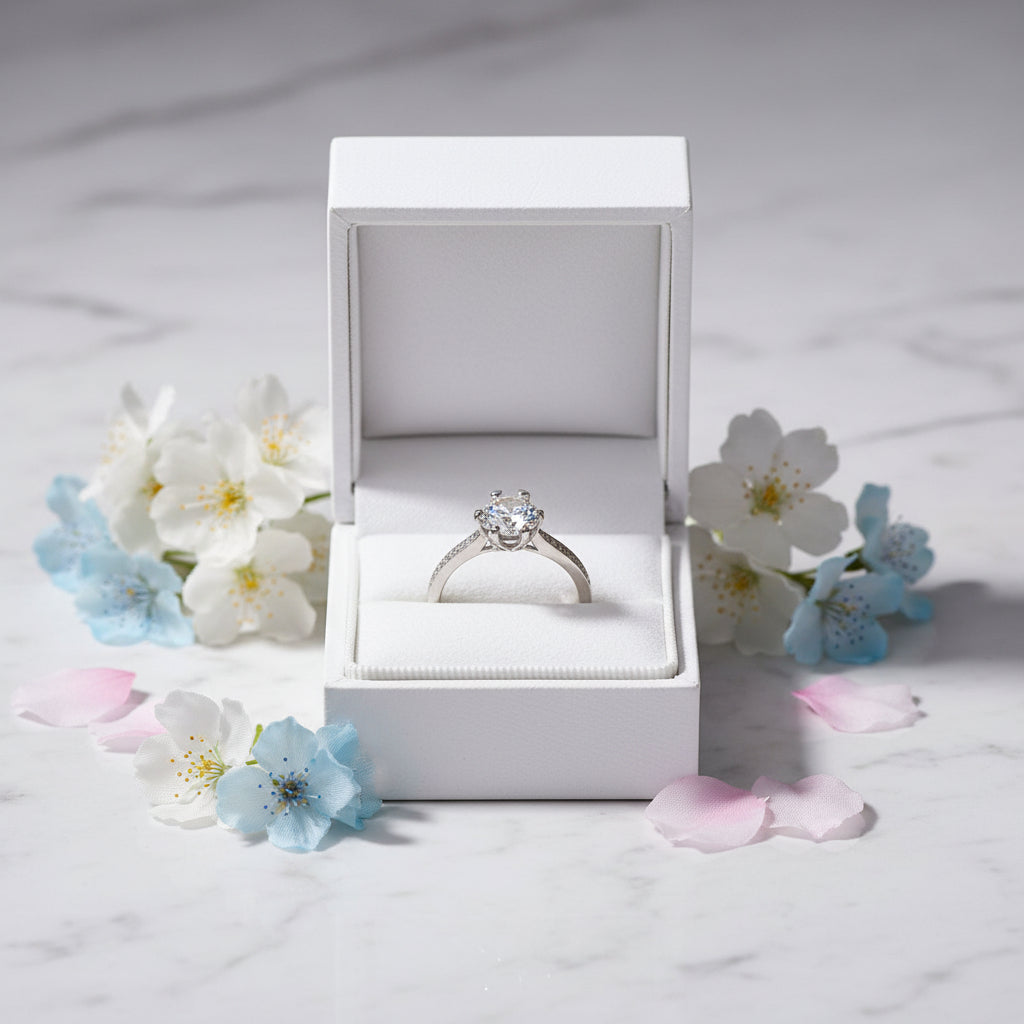 Hearts & Arrows 1 Carat Moissanite Diamond Ring set in 18K White Gold Plated 925 Silver (GRA)