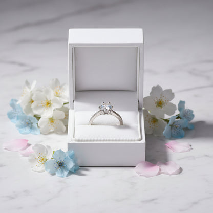 Hearts & Arrows Solitaire 1 Carat Moissanite Ring set in 18K White Gold Plated 925 Silver (GRA) Capella Jewellery