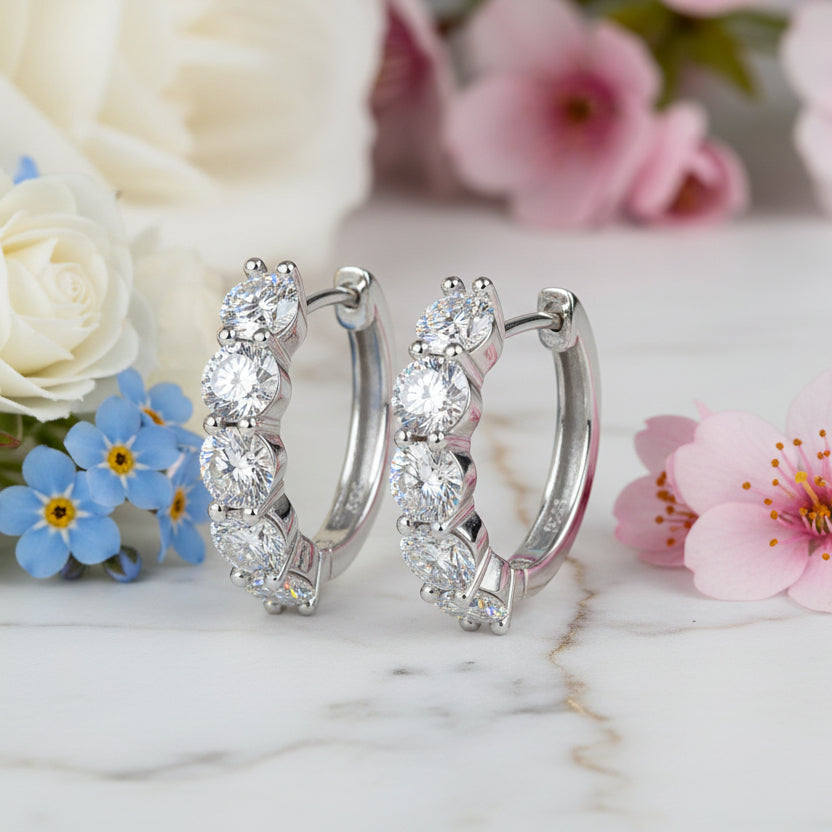Five Cascade 3 Carat Moissanite Diamond Earrings set in 18K White Gold Plated 925 Silver (GRA)