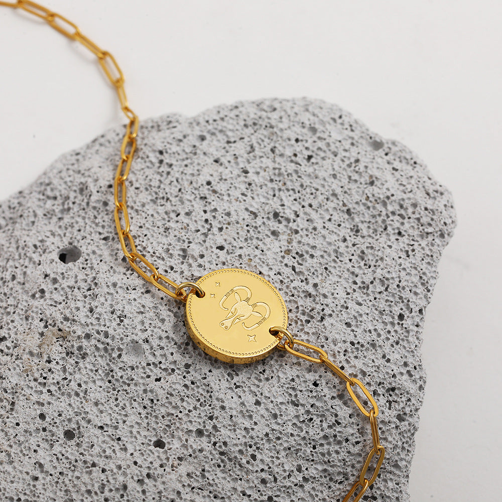 Twelve Constellation Stars Signs Micro Inlaid Natural Zircon Bracelet set in 18K Gold Plating