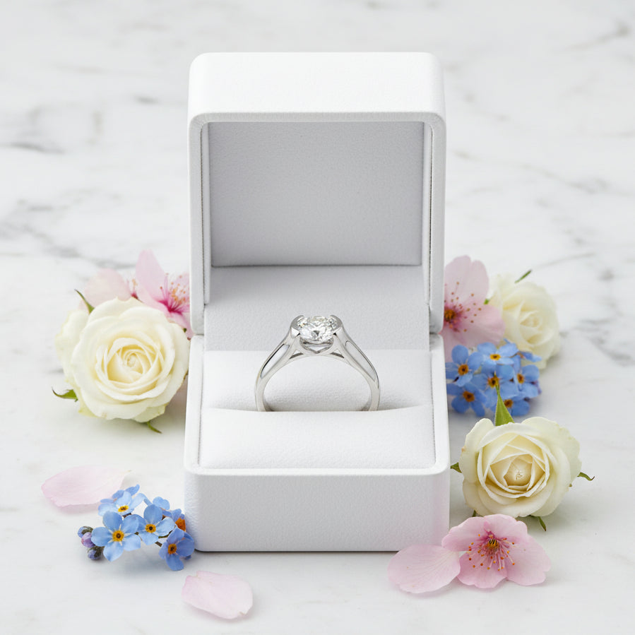 Italian Modern Design 2 Carat Moissanite Diamond Ring set in 18K White Gold 925 Silver (GRA)