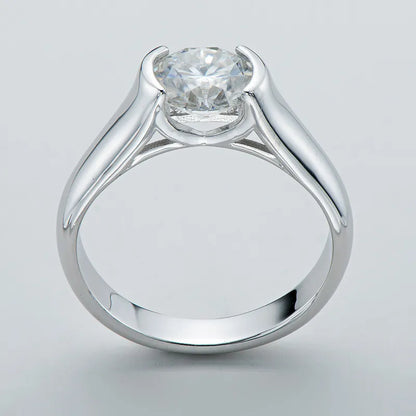 Italian Elegant Round Solitaire 2 Carat Moissanite Ring set in 18K White Gold Plated 925 Silver (GRA) Capella Jewellery
