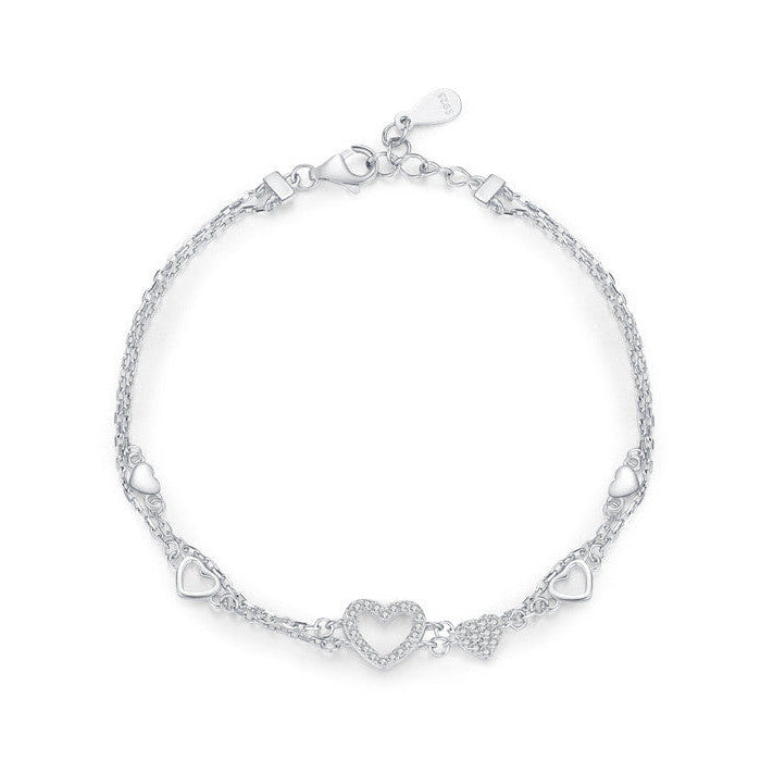 Silver Heart Micro Pavé Natural Zircon Gemstone Bracelet set in 925 Sterling Silver