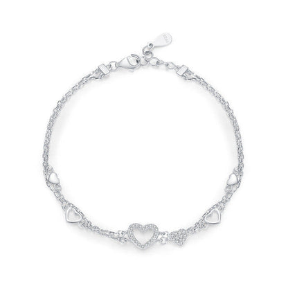 Silver Heart Micro Pavé Natural Zircon Gemstone Bracelet set in 18K White Gold Plated 925 Silver Capella Jewellery