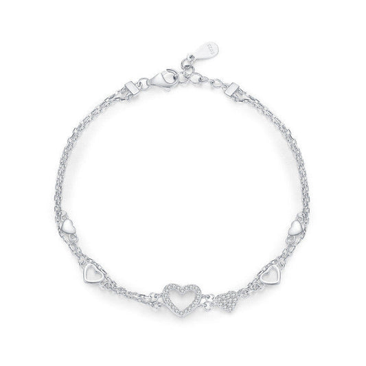 Silver Heart Micro Pavé Natural Zircon Gemstone Bracelet set in 18K White Gold Plated 925 Silver