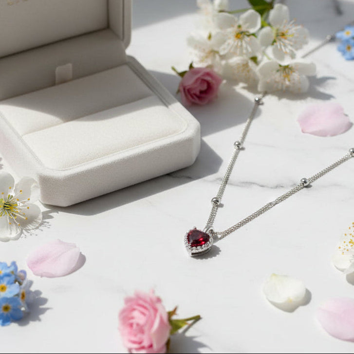 Italian Red Heart Natural Zircon Pendant Necklace set in 18K Gold Plated 925 Sterling Silver Capella Jewellery