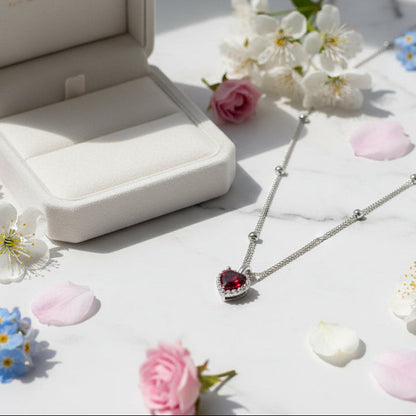Italian Red Heart Natural Zircon Pendant Necklace set in 18K Gold Plated 925 Sterling Silver Capella Jewellery