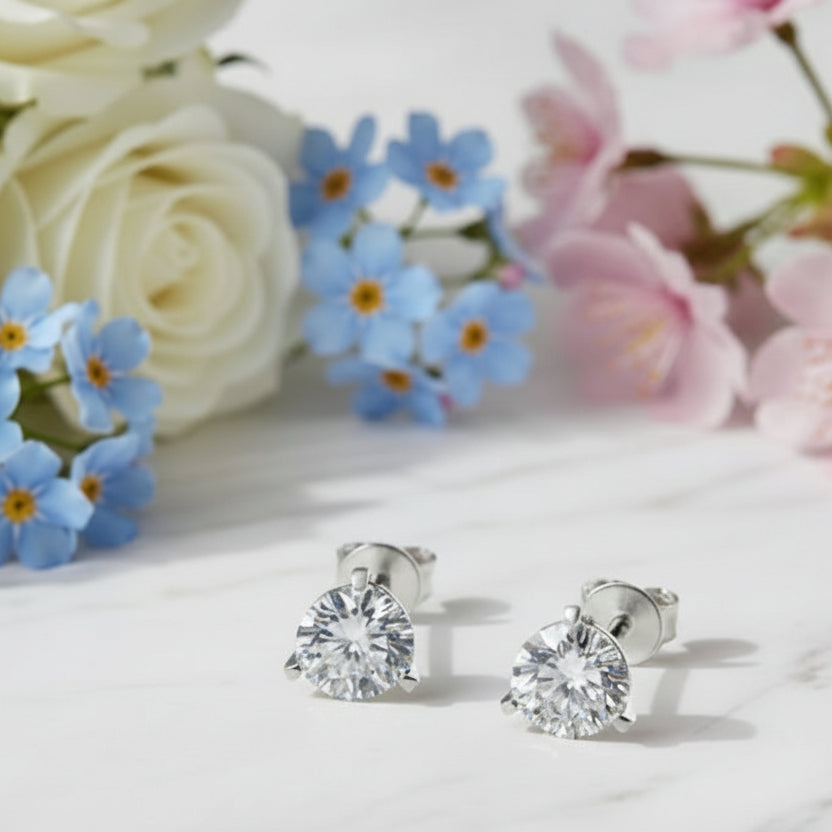 Classic French Three Claw Design 4 Carat Moissanite Diamond Earrings set in 925 Silver (GRA)