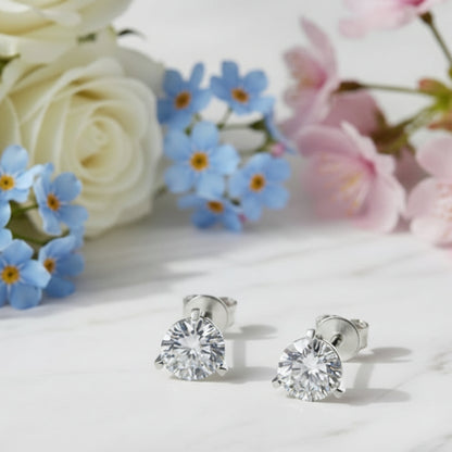 French Three-Claw 4 Carat Moissanite Earrings set in 18K White Gold Plated 925 Silver (GRA) Capella Reya pic 3
