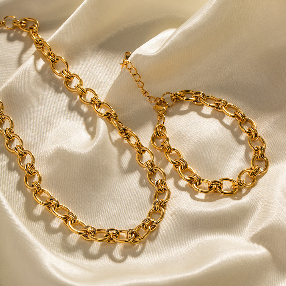 18K Gold Plated Geometric Chain Necklace and Bracelet set